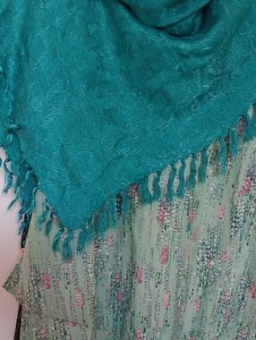 Teal Fringe Wrap Scarf - Versatile Women’s Accessory.From The 1960s!